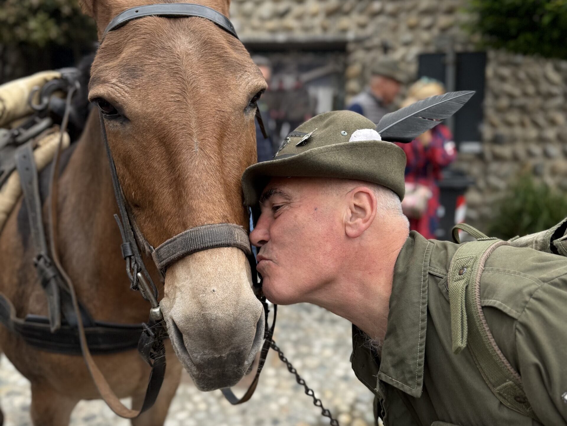 Conducente e mulo alla sfilata dell’Adunata Nazionale degli Alpini