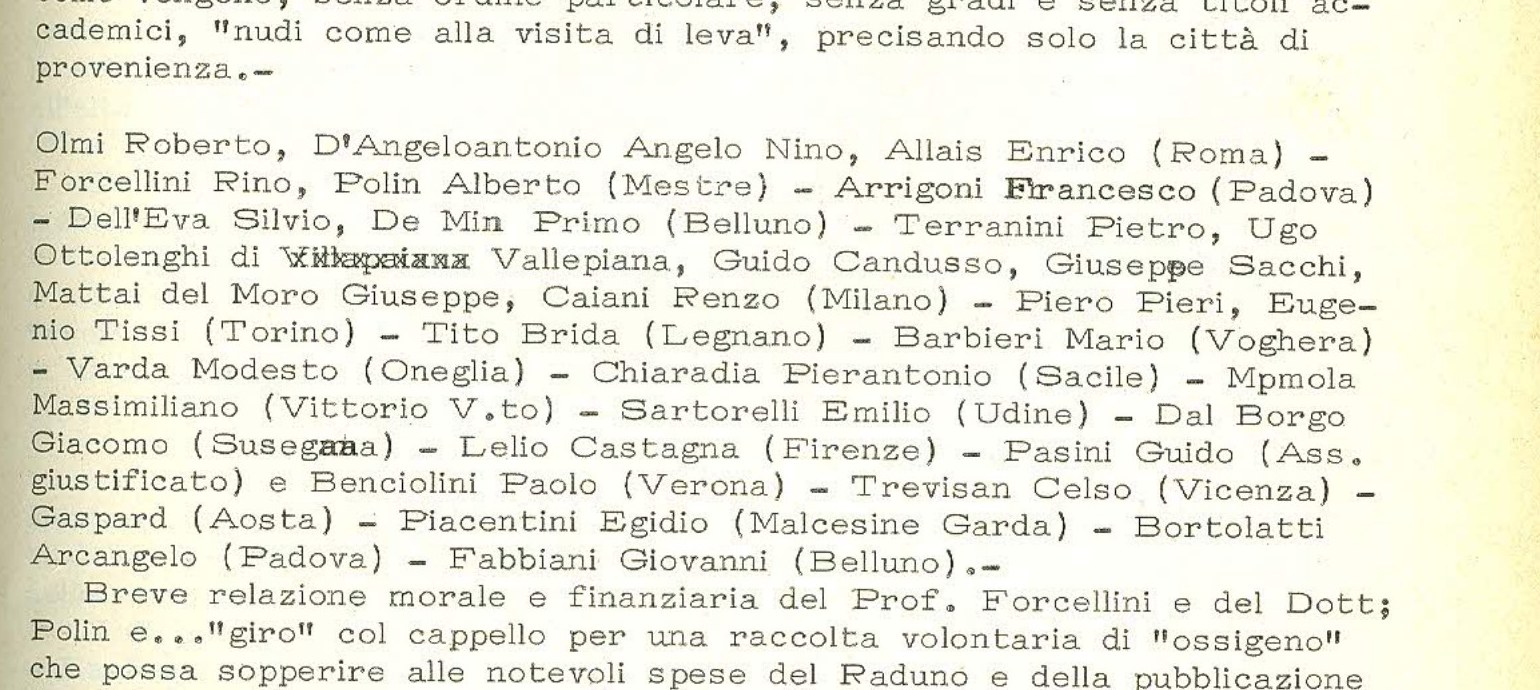 Pagina dattiloscritta con l’elenco dei superstiti del battaglione Belluno e delle loro città