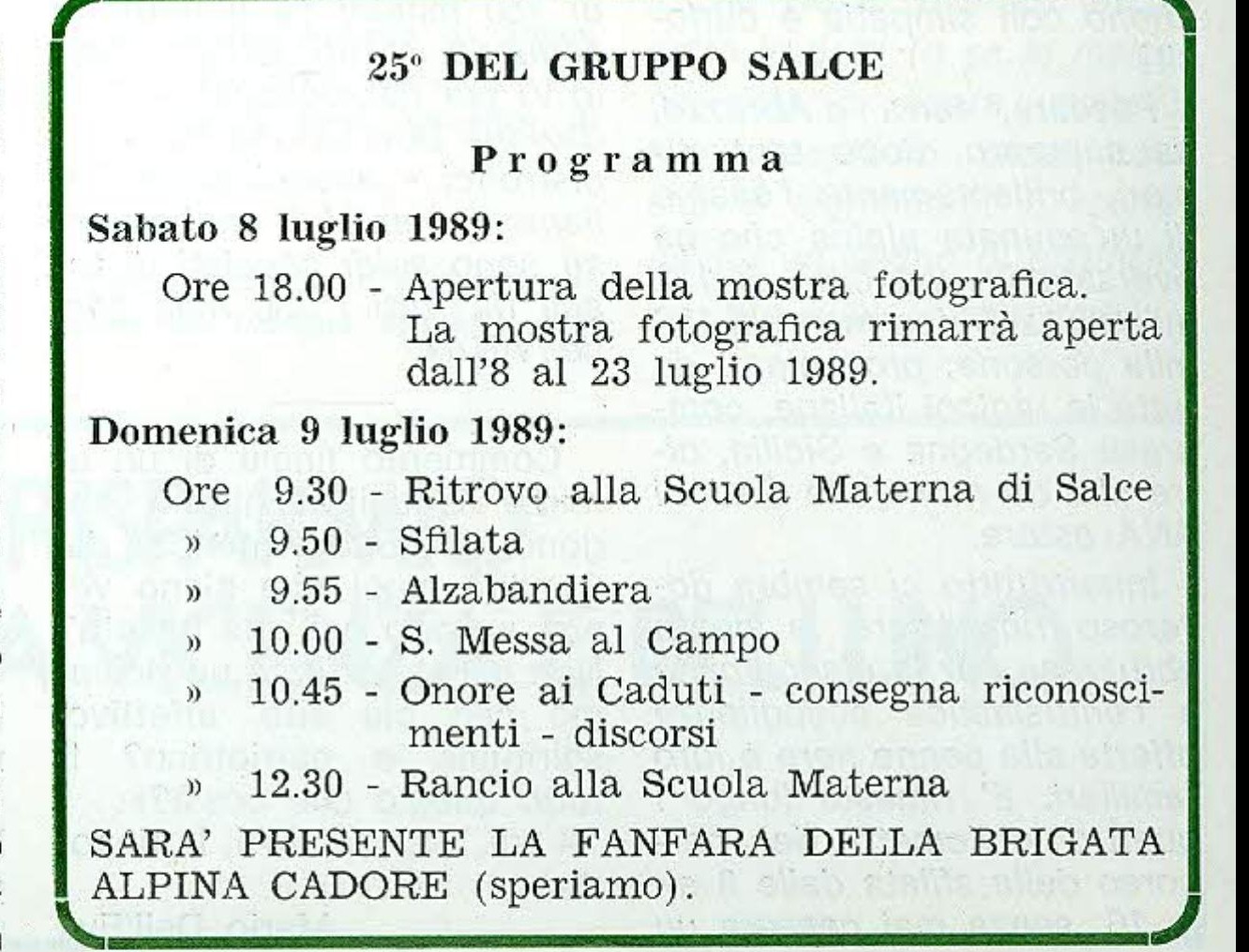 Riquadro a stampa con il programma delle celebrazioni dell’8 e 9 luglio 1989